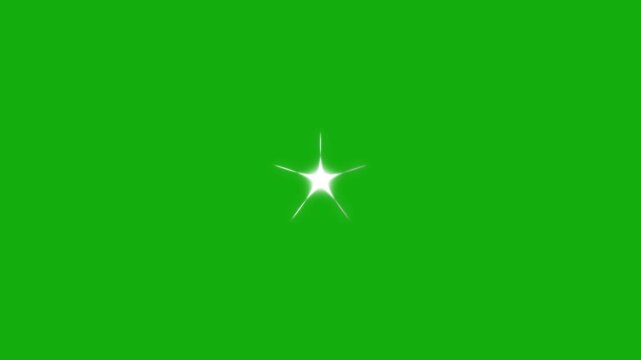 Glowing and twinkling star motion graphics on green screen background. Twinkling stars animation, 2D flat vector twinkle light,shiny Optical flare light with sparkle rays rotating, 4K looping video