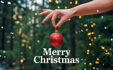 Hand Holding Red Ornament with Text