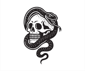 Fototapeta premium Snake Wrapped Around Skull Vector Illustration