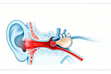 Illustration of the Human Ear Anatomy and Potential Ear Infection