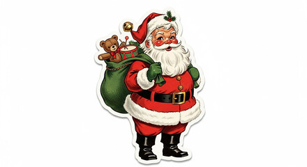 Santa claus holding bag with vintage christmas toys