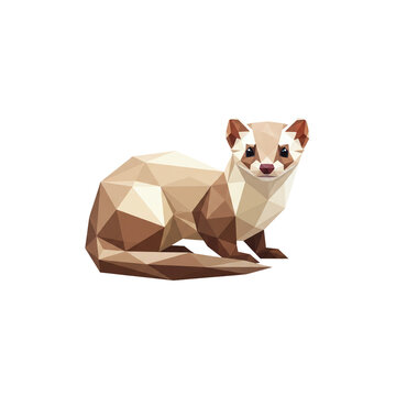Low poly ferret sitting on transparent background