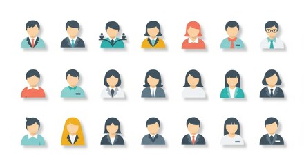 People icon set in trendy flat style ,Human Symbols and Minimal Vector Characters for UI and Infographics