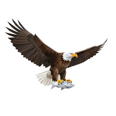 Obraz premium Low poly bald eagle flying with fish