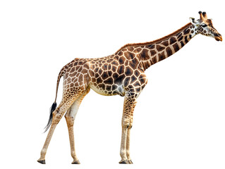 Fototapeta premium Tall African Giraffe with Unique Pattern Isolated PNG on Transparent Background