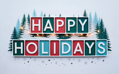 Happy Holidays 3D Blocks with Trees