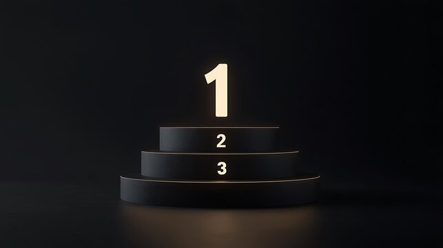 Elegant Black ThreeTiered Podium with Numbers Representing First, Second, and Third Place Awards