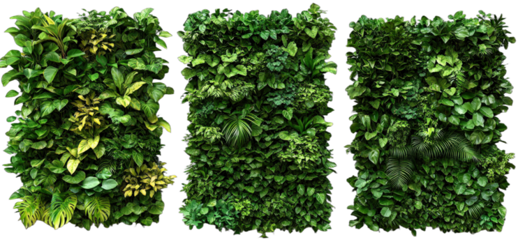 Vibrant Green Vertical Gardens with Diverse Plant Varieties