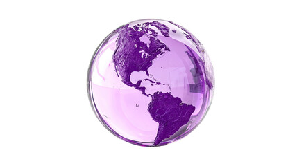  Rotating purple globe with detailed continents and oceans showcasing geography and 3D motion isolated on white background