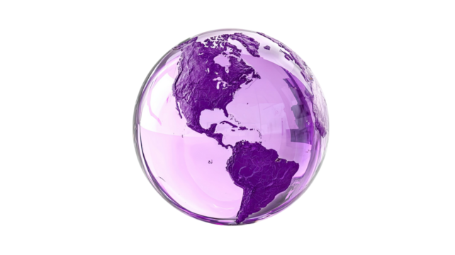  Rotating purple globe with detailed continents and oceans showcasing geography and 3D motion isolated on white background