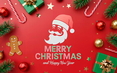 Red Santa Flatlay with Text MERRY CHRISTMAS