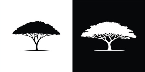 Elegant Acacia Tree Illustration Black and White Silhouette for Nature-Inspired Designs