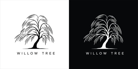 Willow Tree Logo Design Illustration In Black And White For Branding © matahari