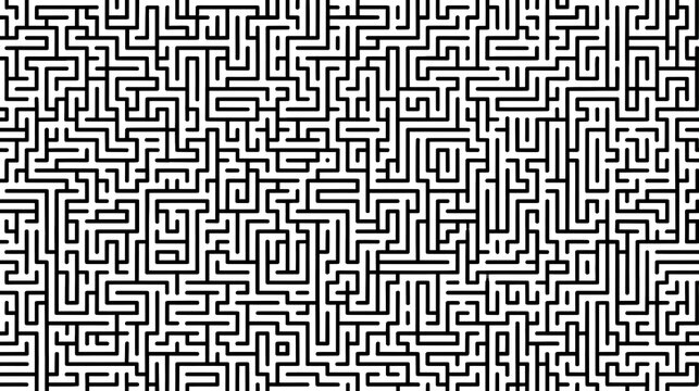 Intricate Black and White Maze Design with Complex Patterns for Creative Projects and Backgrounds