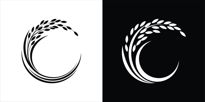 Elegant Rice Plant Design for Logo Black and White Illustration of Agriculture