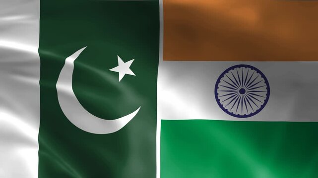 High detailed National flag of Pakistan and India waving. Realistic Slow Motion Animation. 4K Loop Motion Graphics