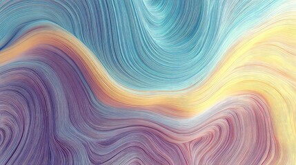 Abstract Colorful Swirl Pattern with Soft Light Waves in Pastel Shades of Blue, Purple, and Yellow for Artistic Background Design