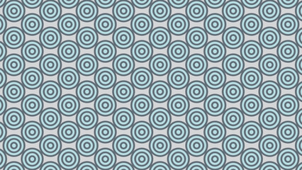 A Seamless Retro Pattern Featuring Interlocking Rows of Concentric Circles in a Soft Blue and Dark Teal Palette, Repeated Diagonally Across a Solid Light Gray Background