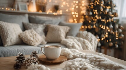 Cozy winter coffee moments home lifestyle scene warm environment indoor perspective comfort and joy