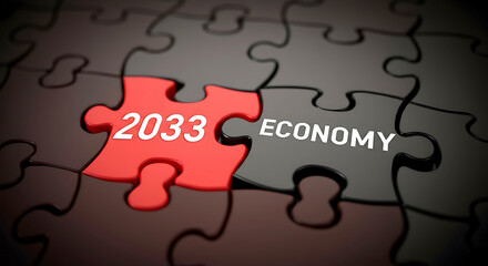 Economic forecast for the year 2033 shown with puzzle pieces