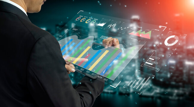 A business data analysis and performance monitoring dashboard. A collection of charts and graphs for strategic review and company evaluation. Motif