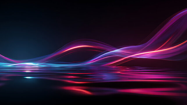 Futuristic glowing curves reflect in shimmering water, creating a mesmerizing and modern design element perfect for tech and innovation companies