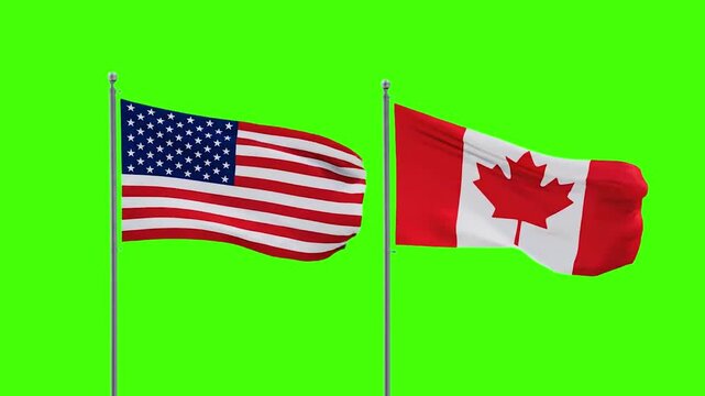 Waving US & Canada Flags Video - Green Screen, Black Background, White Background