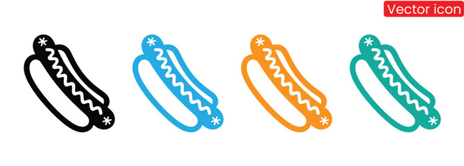 Hotdog icon vector design template,Modern hot dog icons celebrate summer fun and food trucks,Classic Hotdog Vector Icon Set. Sausage and Bun Symbol.