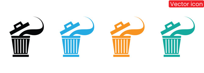 Trash Can Set Icons. Eco-friendly icons. Silhouette Style. Vector icons.Colorful trash cans for waste management and environmental icons,Trash can or trash bin icons set designed in filled,