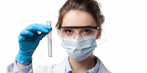 Lady scientist looking at ampoule with with ampoule, aromatherapy, aromatic, immunisation, natural, medication, laboratory