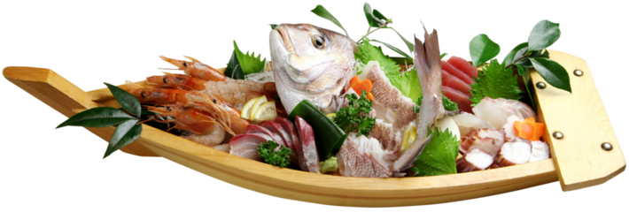 鮮度抜群の鯛やマグロ、海老を贅沢に盛り合わせた「豪華な海鮮舟盛り」。和食店の宴会メニュー紹介やお祝いの席の料理広告、日本食文化を伝えるwebサイトのイメージに最適な高品質素材です。 | Deluxe Sashimi Funamori (Boat-wrapped seafood platter).