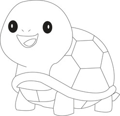Cute cartoon turtle outline drawing with a cheerful smile on white