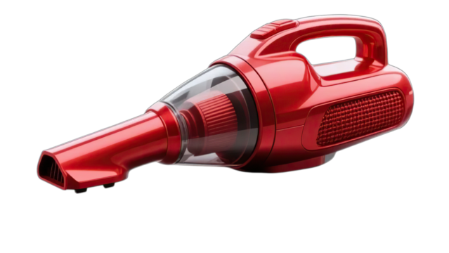 Red plastic construction screwdriver tool closeup isolated on a white background