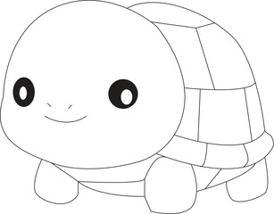 Cute cartoon turtle line art drawing for kids coloring book outline