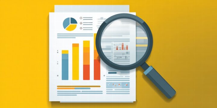 Magnifying glass highlights business growth chart with upward trend. Generative AI analysis financial success stock increase profit investment statistic performance market economy improvement - Powered by Adobe
