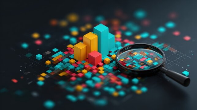 Magnifying glass highlights business growth chart with upward trend. Generative AI analysis financial success stock increase profit investment statistic performance market economy improvement