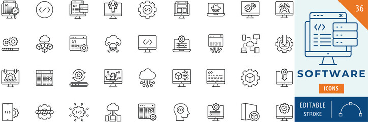 Software icon collection set. Editable stroke.