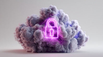 Secure your cloud data with a glowing padlock resting on a vibrant cloud, symbolizing safety and protection for your digital assets in the online world
