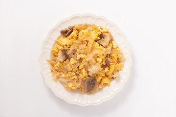 白きくらげと豚肉　卵のオイスタソース炒め