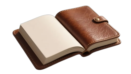 Brown leather notebook and closed wallet isolated for business and financial planning