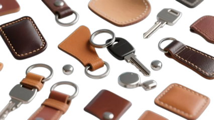 Isolated vector cartoon set of different objects including black and brown leather knife holsters and metal weapon