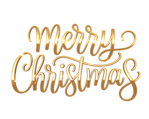 Fototapeta premium Golden merry christmas lettering, festive holiday greeting isolated on transparent background