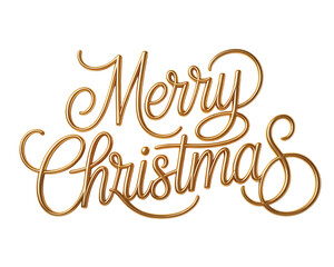Elegant golden merry christmas lettering with festive typography isolated on transparent background