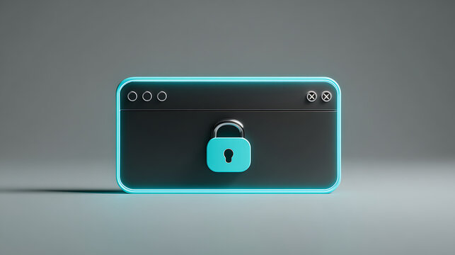 Enhanced cyber security protecting online data with glowing lock on website, illustrating digital safety and secure internet browsing in a modern tech design