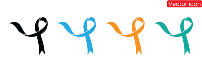 Silhouette black cancer ribbon or badge icon. The sign of cancer awareness vector.,Awareness ribbons collection for a worthy cause project,