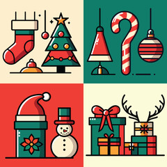 Flat Christmas Icon Set Vector Festive Holiday Elements in Modern Style