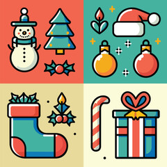 Flat Christmas Icon Set Vector Festive Holiday Elements in Modern Style