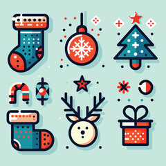 Flat Christmas Icon Set Vector Festive Holiday Elements in Modern Style