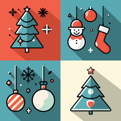 Flat Christmas Icon Set Vector Festive Holiday Elements in Modern Style
