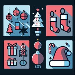 Flat Christmas Icon Set Vector Festive Holiday Elements in Modern Style